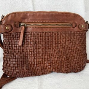 Brown Woven Leather Crossbody Bag